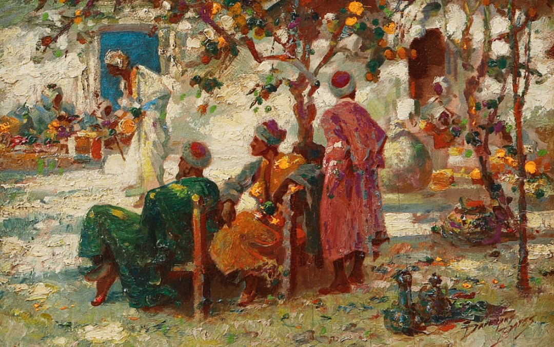 Frederick Davenport Bates (1867-1930), Sous l'Oranger, Huile Sur Bois