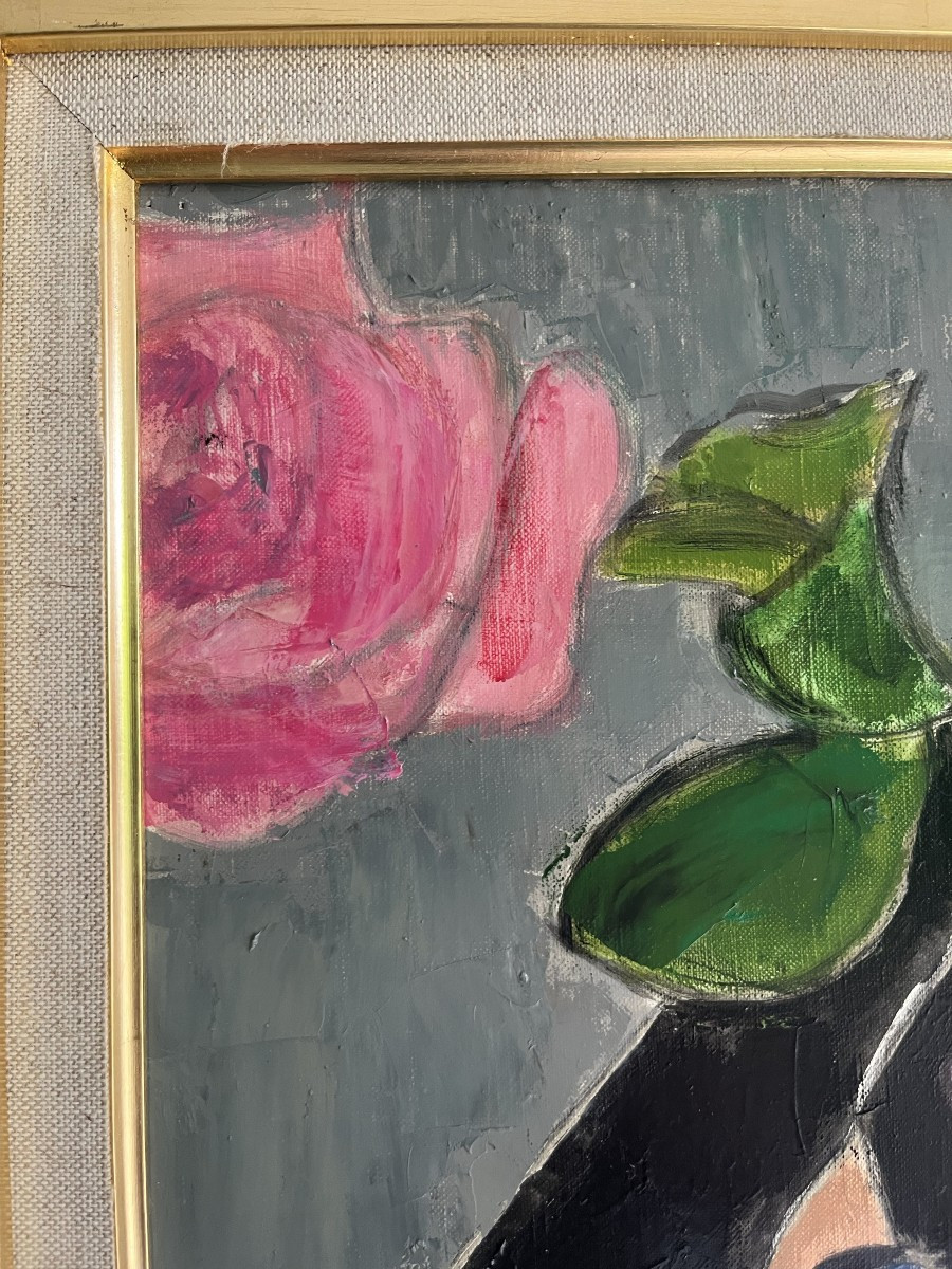 Georgette Tavé (elbeuf 1925 - Paris 2008) Les Roses Au Foulard Art Deco Oil,  Signed-photo-1