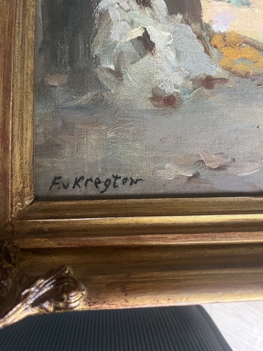 Fedor van Kregten,(1871–1937)  scène marocaine, huile, signe-photo-1