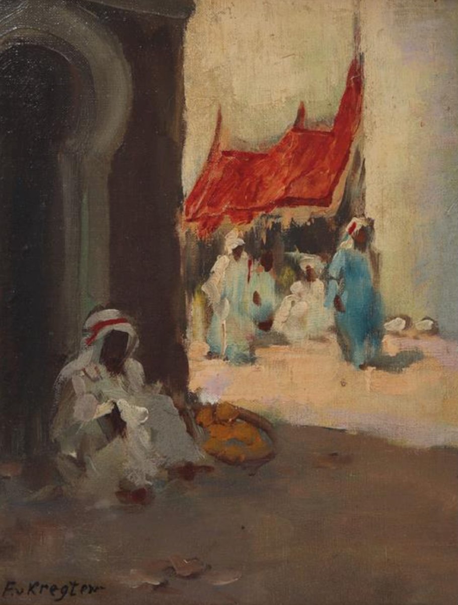 Fedor van Kregten,(1871–1937)  scène marocaine, huile, signe
