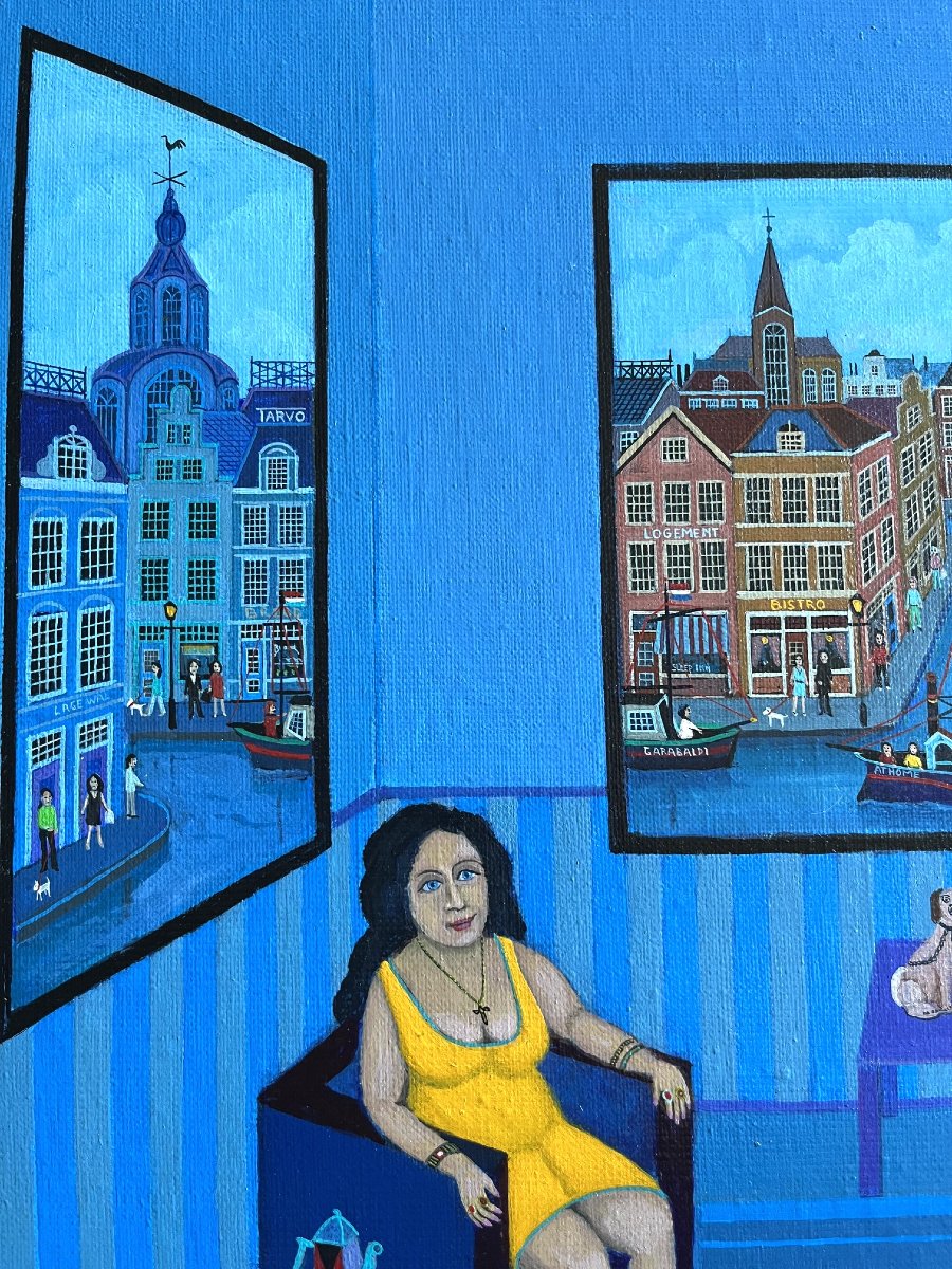Joop Plasmeijer (1942) Yellow Ladies, Amsterdam, Oil On Canvas, With Frame-photo-3