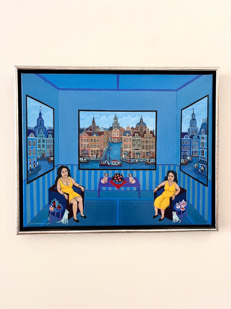 Joop Plasmeijer (1942) Yellow Ladies, Amsterdam, Oil On Canvas, With Frame-photo-4