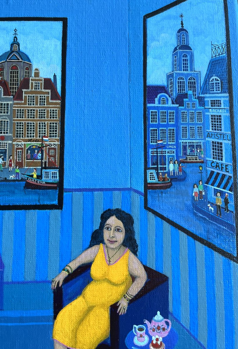 Joop Plasmeijer (1942) Yellow Ladies, Amsterdam, Oil On Canvas, With Frame-photo-2