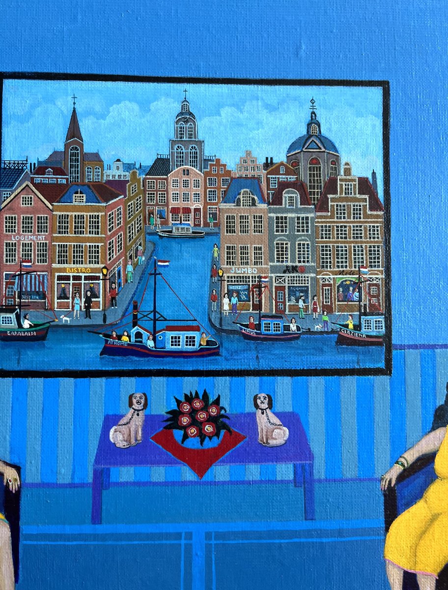 Joop Plasmeijer (1942) Yellow Ladies, Amsterdam, Oil On Canvas, With Frame-photo-3