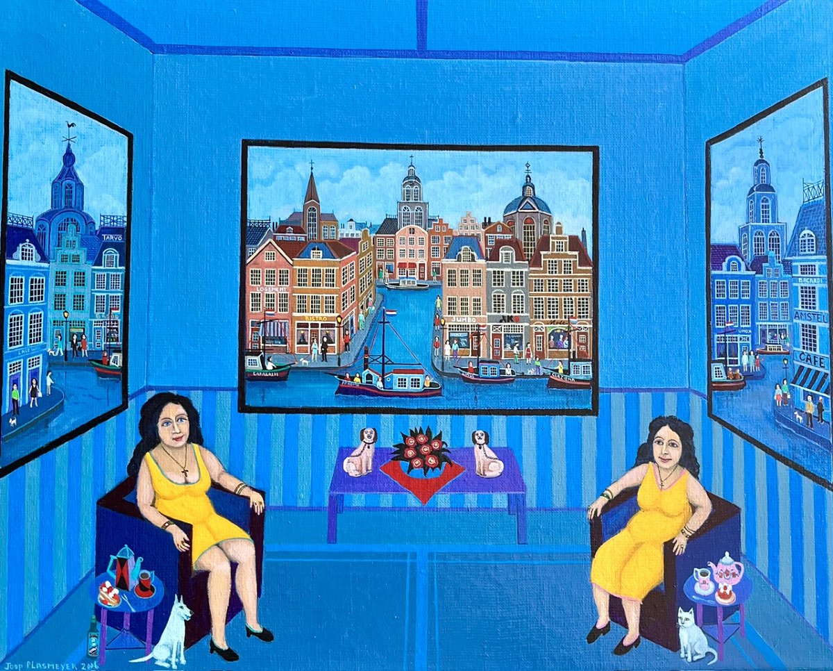 Joop Plasmeijer (1942) Yellow Ladies, Amsterdam, Oil On Canvas, With Frame