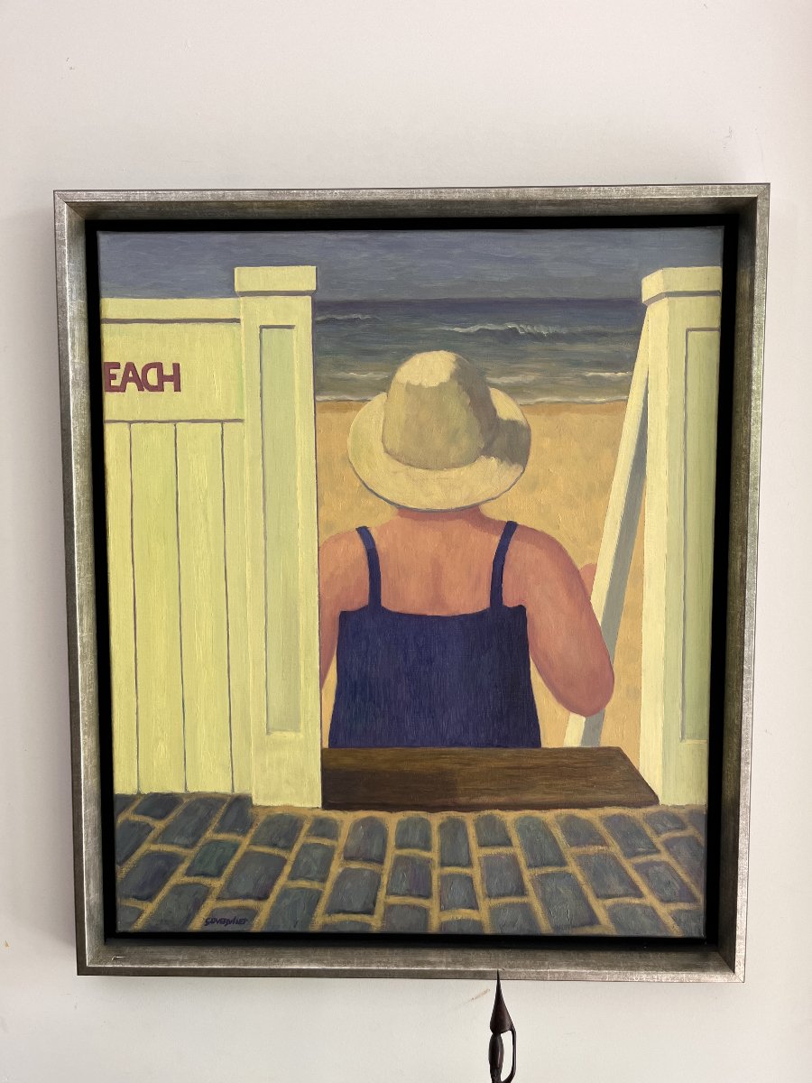 Geert Overvliet (1939), Un moment de calme au bord de la mer. Huile -photo-2