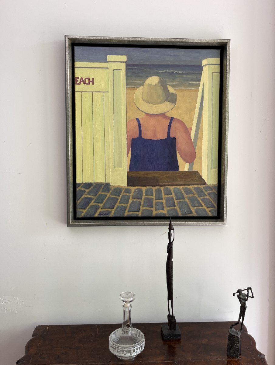 Geert Overvliet (1939), Un moment de calme au bord de la mer. Huile -photo-3
