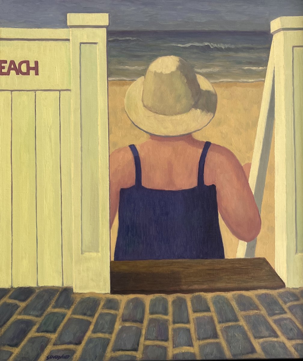 Geert Overvliet (1939), Un moment de calme au bord de la mer. Huile 