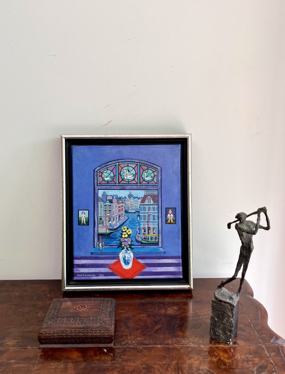 Joop Plasmeijer (1942) , Chambre avec vue , Huile sur toile, avec cadre-photo-1