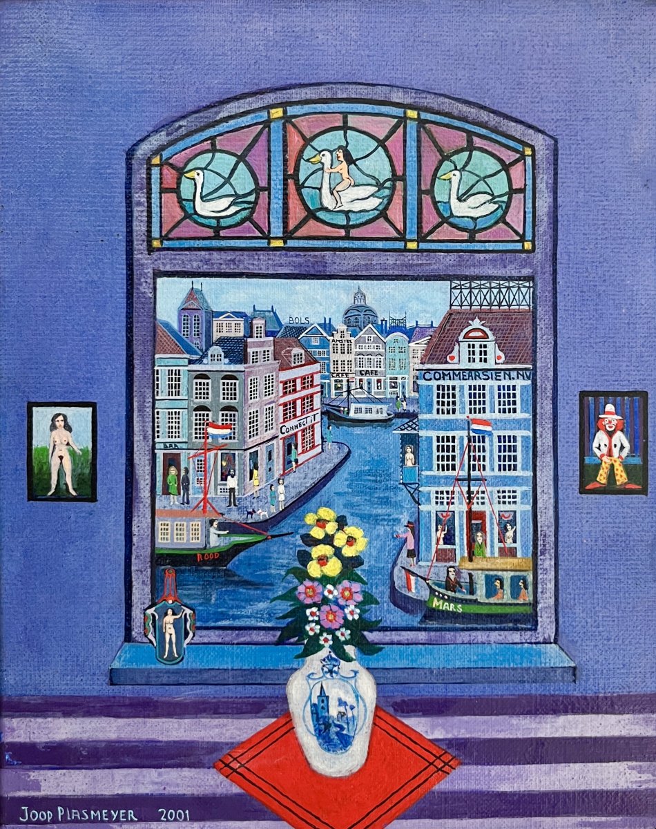 Joop Plasmeijer (1942) , Chambre avec vue , Huile sur toile, avec cadre