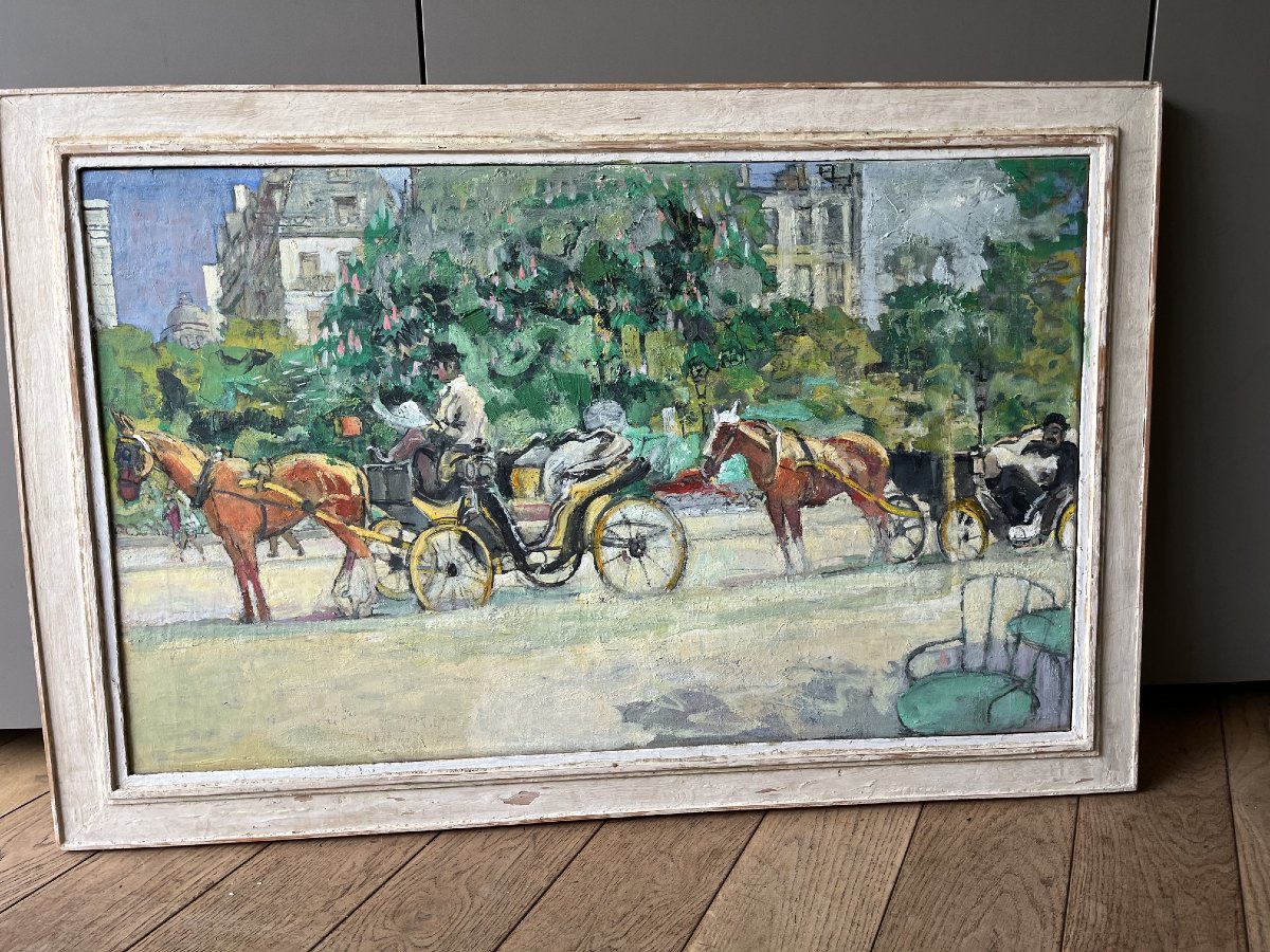 Pol Dom (1885 -1978) - Calèches, Paris, huile sur toile-photo-2