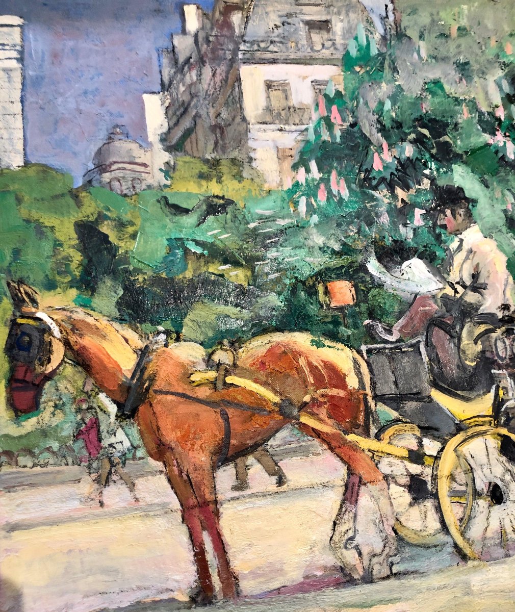 Pol Dom (1885 -1978) - Calèches, Paris, huile sur toile-photo-3