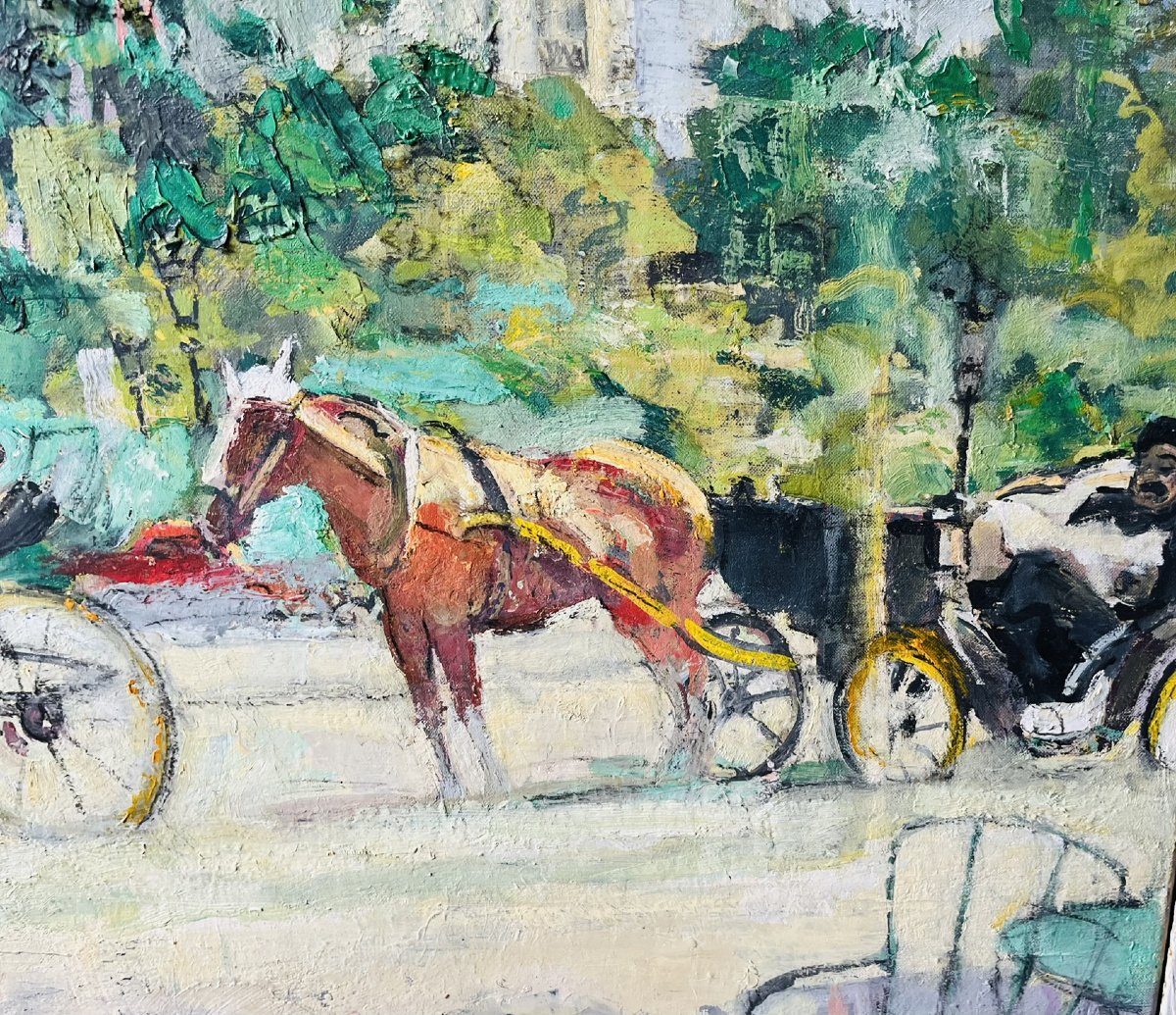 Pol Dom (1885 -1978) - Calèches, Paris, huile sur toile-photo-4