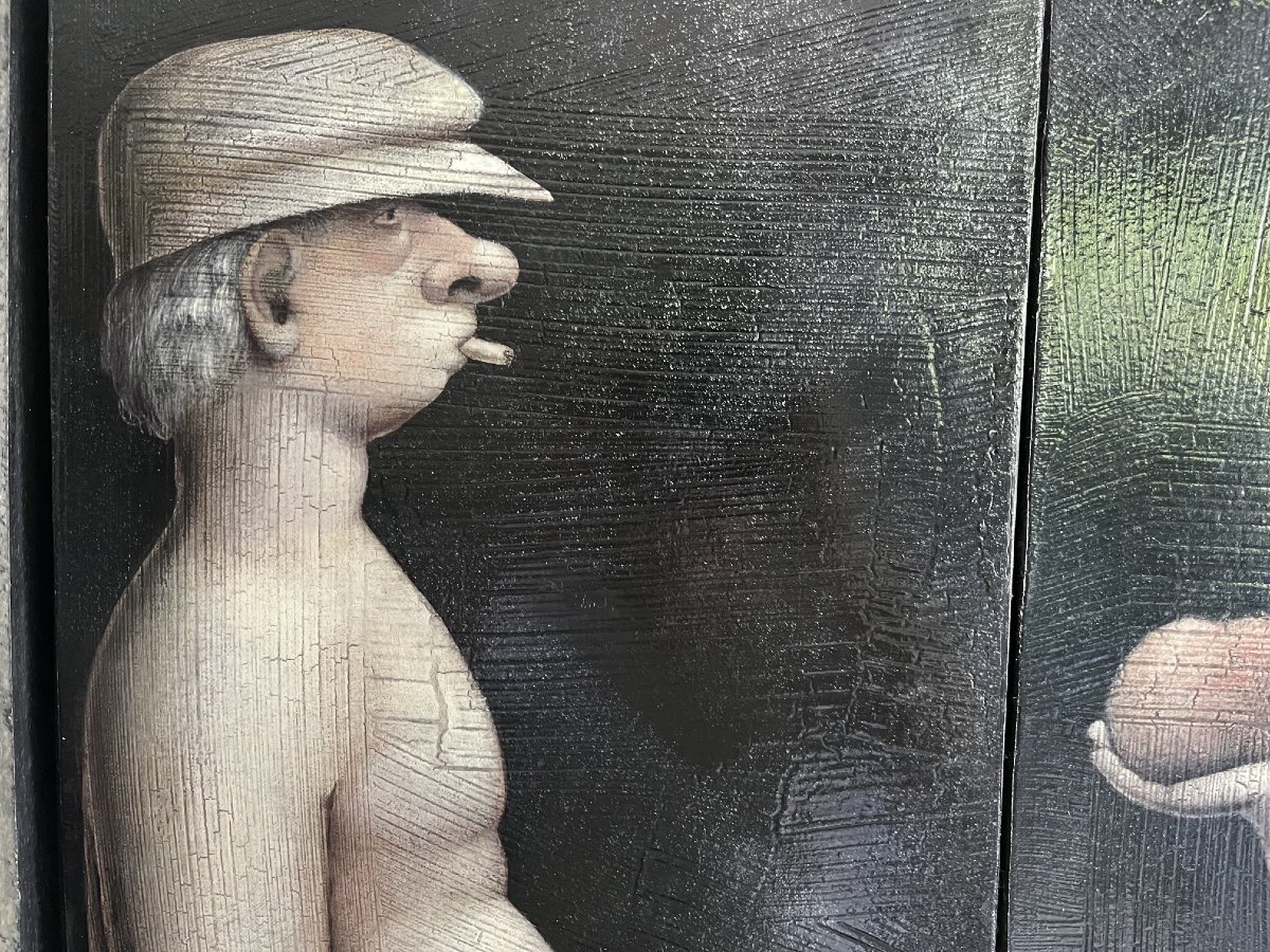 Jeanne Lorioz (france, Born In 1954) “adam And Eve” – Original Diptych In Oil On Canvas – -photo-2