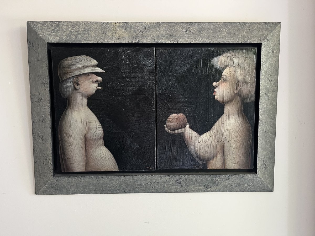Jeanne Lorioz (france, Born In 1954) “adam And Eve” – Original Diptych In Oil On Canvas – -photo-4