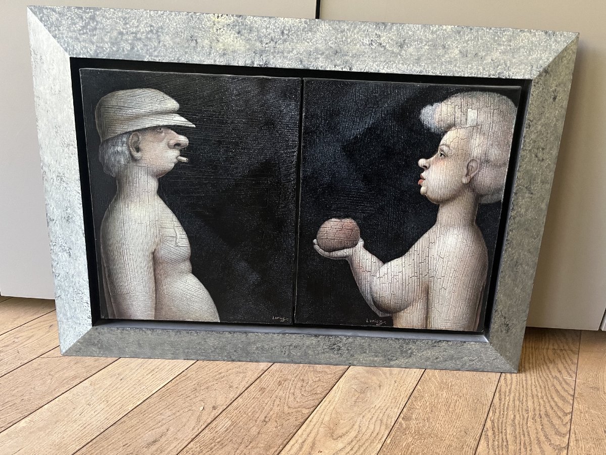 Jeanne Lorioz (france, Born In 1954) “adam And Eve” – Original Diptych In Oil On Canvas – -photo-4