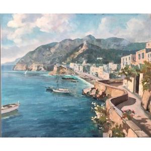 Painting Of A Coastal View, Signed Ferruccio,