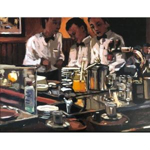 Eric Winder (1953), Au Bar, Huile Sur Toile, Signée