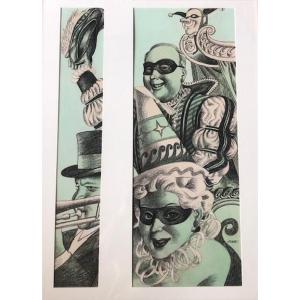 Eppo Doeve,  Carnaval, gouache et crayon, signé