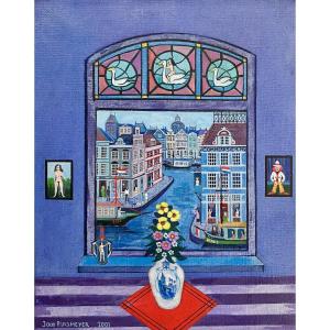 Joop Plasmeijer (1942) , Chambre avec vue , Huile sur toile, avec cadre