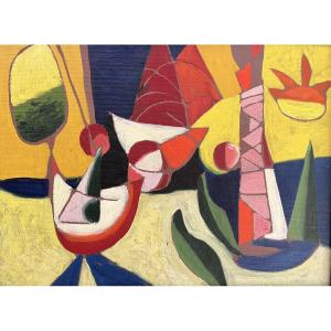 Attribué à Wim Wander Kersten, composition abstraite, huile sur toile,