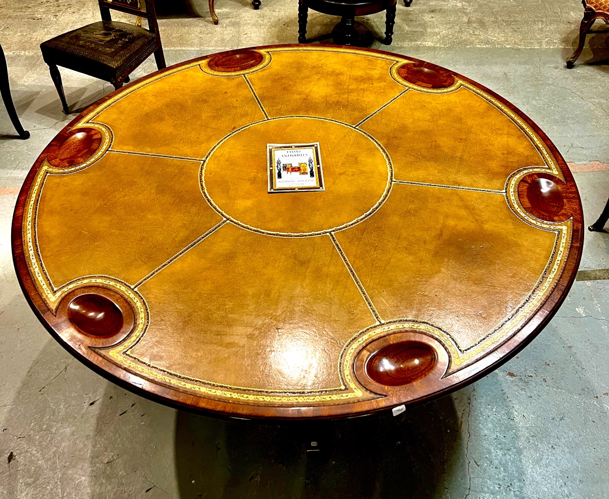 Grande Table à Jeux En Acajou ,dessus De Cuir Havane.-photo-3