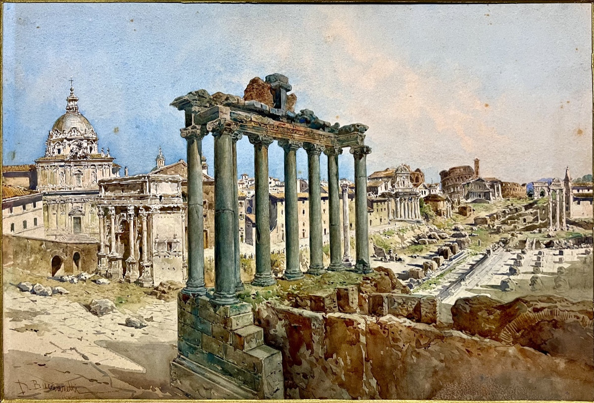 Watercolor Veduta Del Foro Romano. 