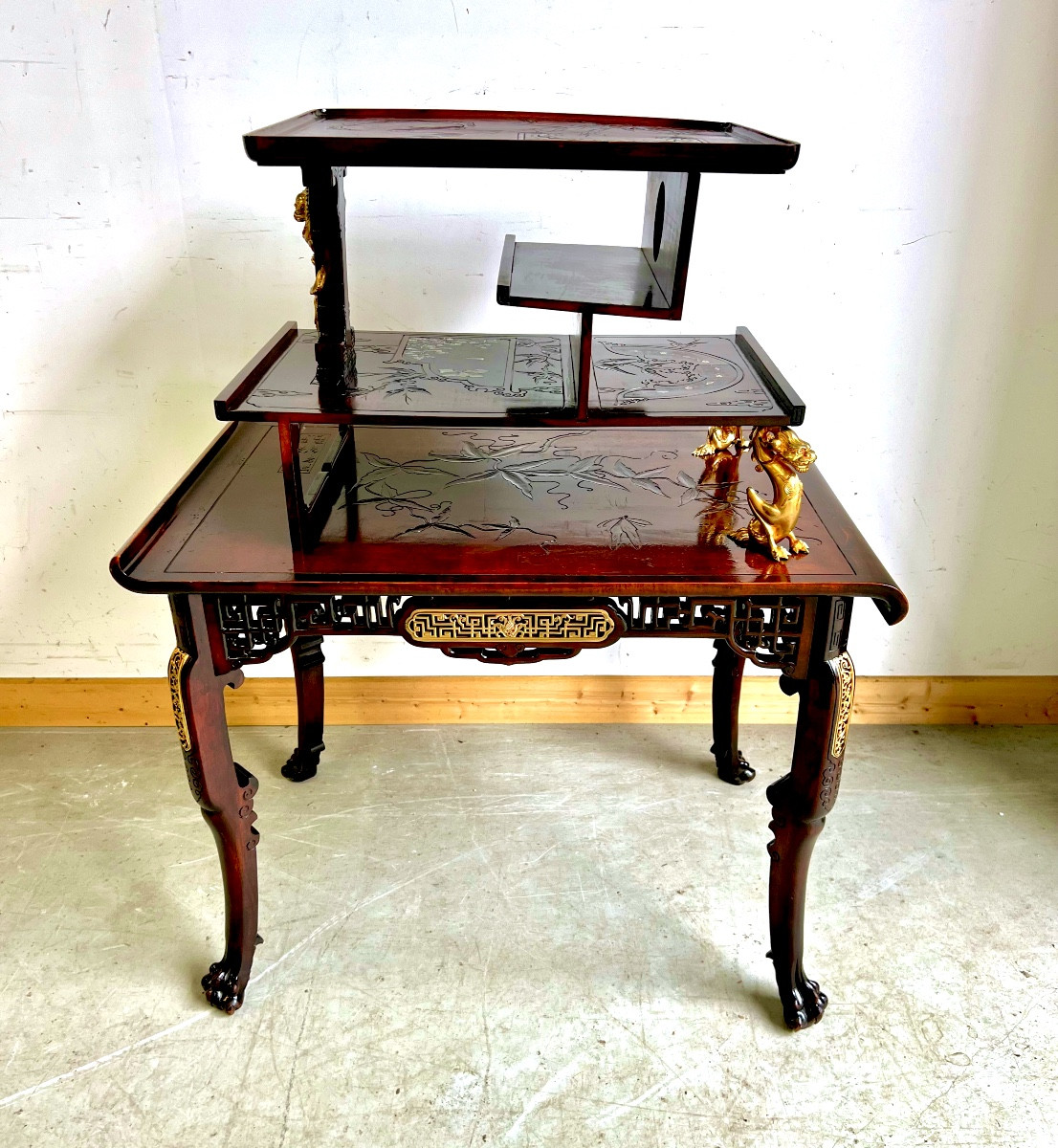 Mahogany Multi-tiered Table Stamped G Viardot-photo-2