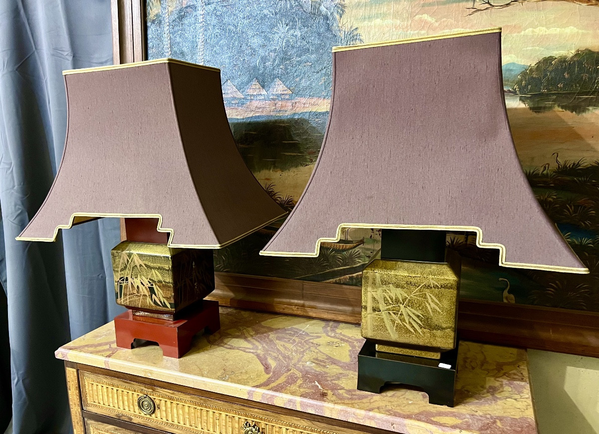 Large Pair Of Lacquer Lamps. -photo-2