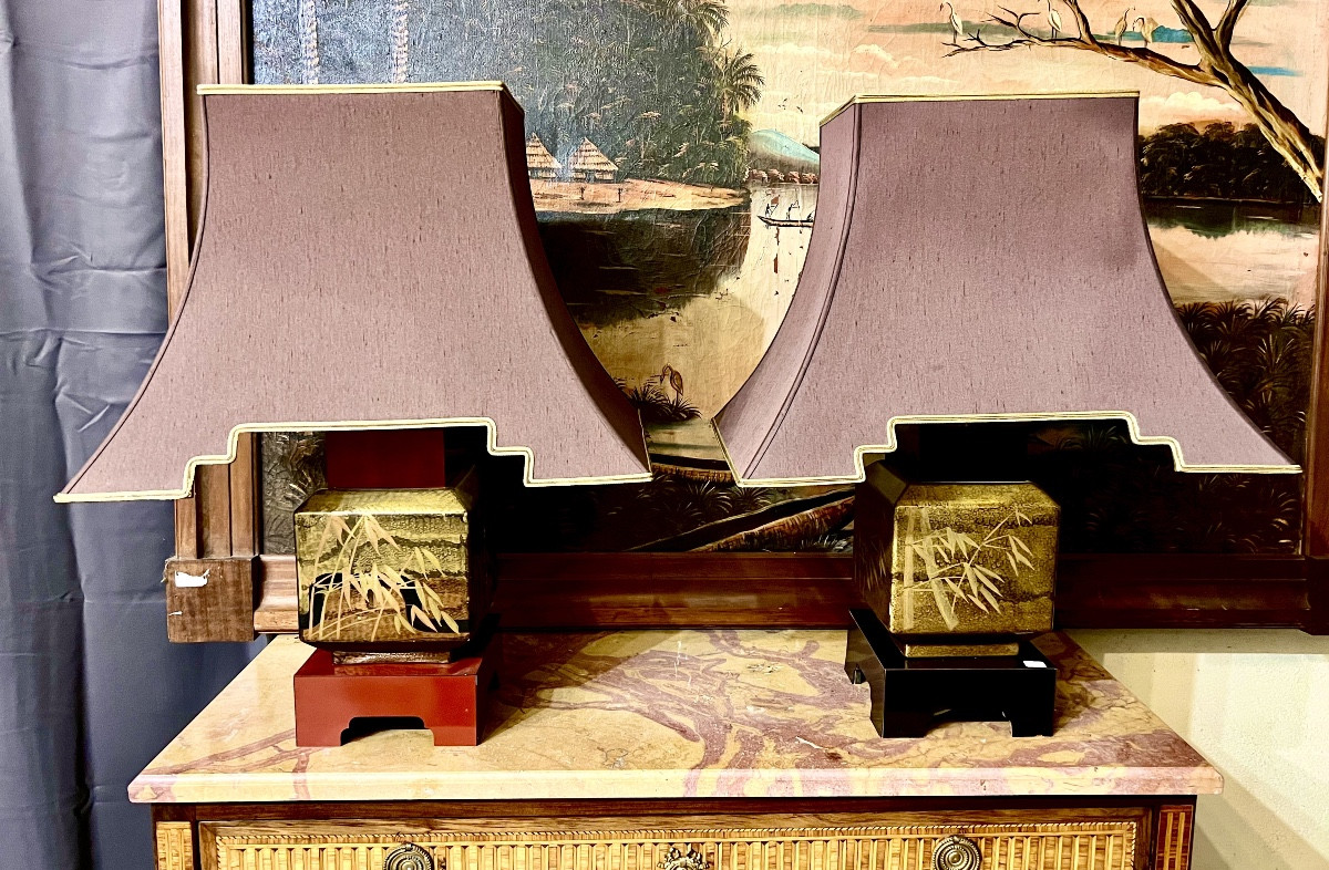 Large Pair Of Lacquer Lamps. 