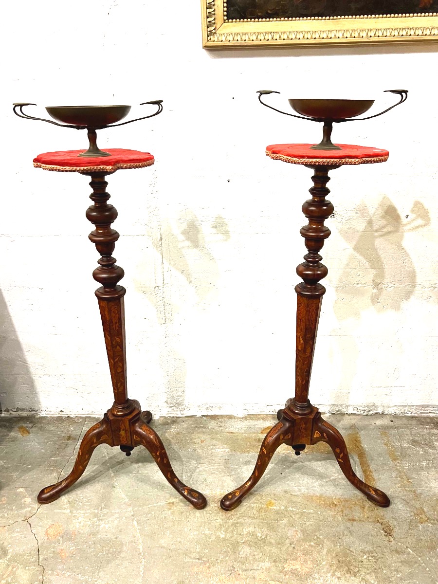 Pair Of Marquetry Stools. 17th Century