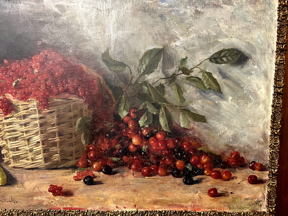 Grande huile sur toile nature morte. XIX ème s-photo-2