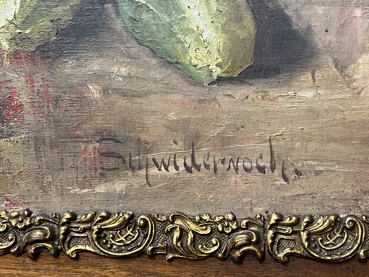 Grande huile sur toile nature morte. XIX ème s-photo-3