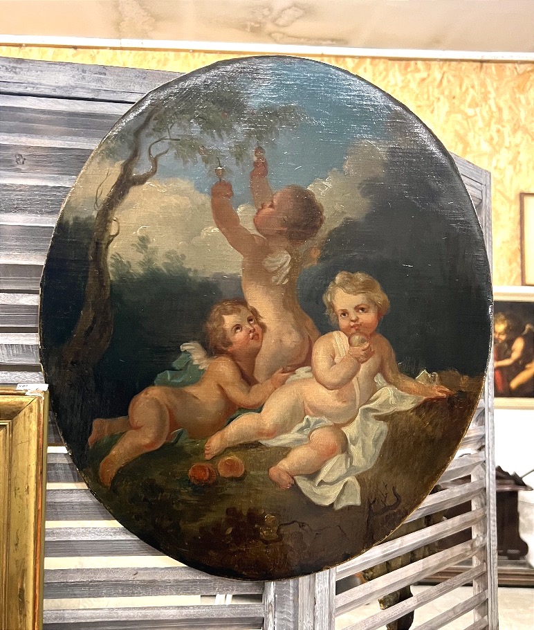 Pair Of Oil-on-canvas Paintings Featuring Cherubs. 19th Century. -photo-2