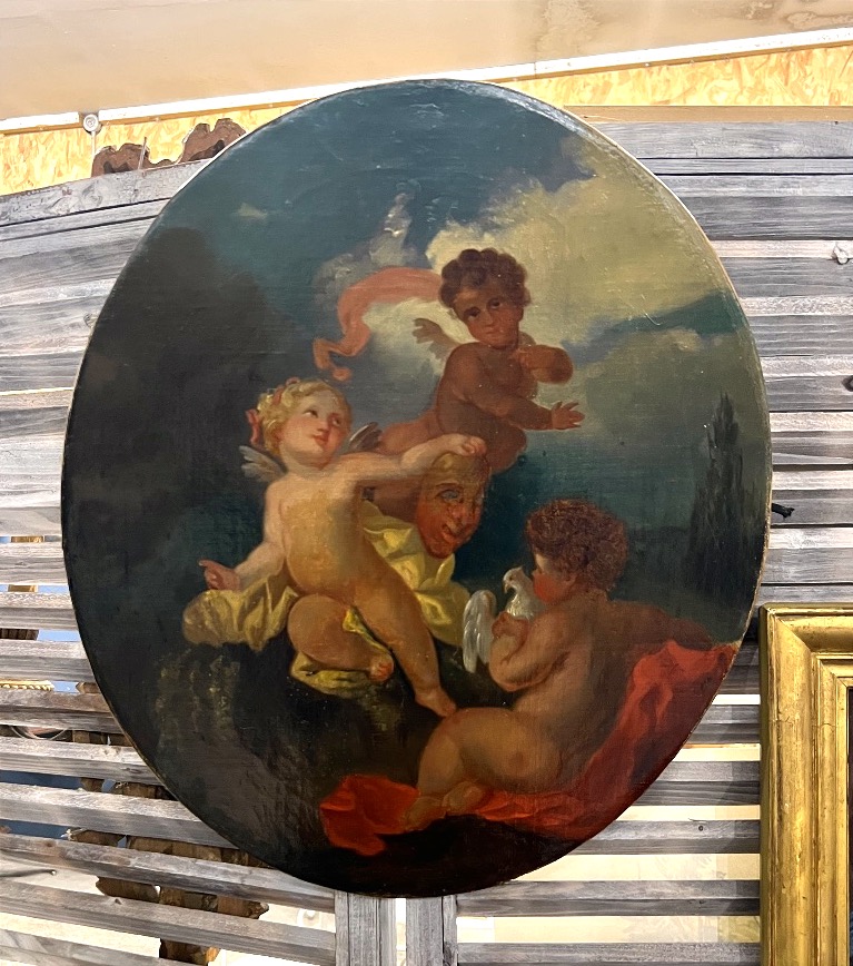 Pair Of Oil-on-canvas Paintings Featuring Cherubs. 19th Century. -photo-3