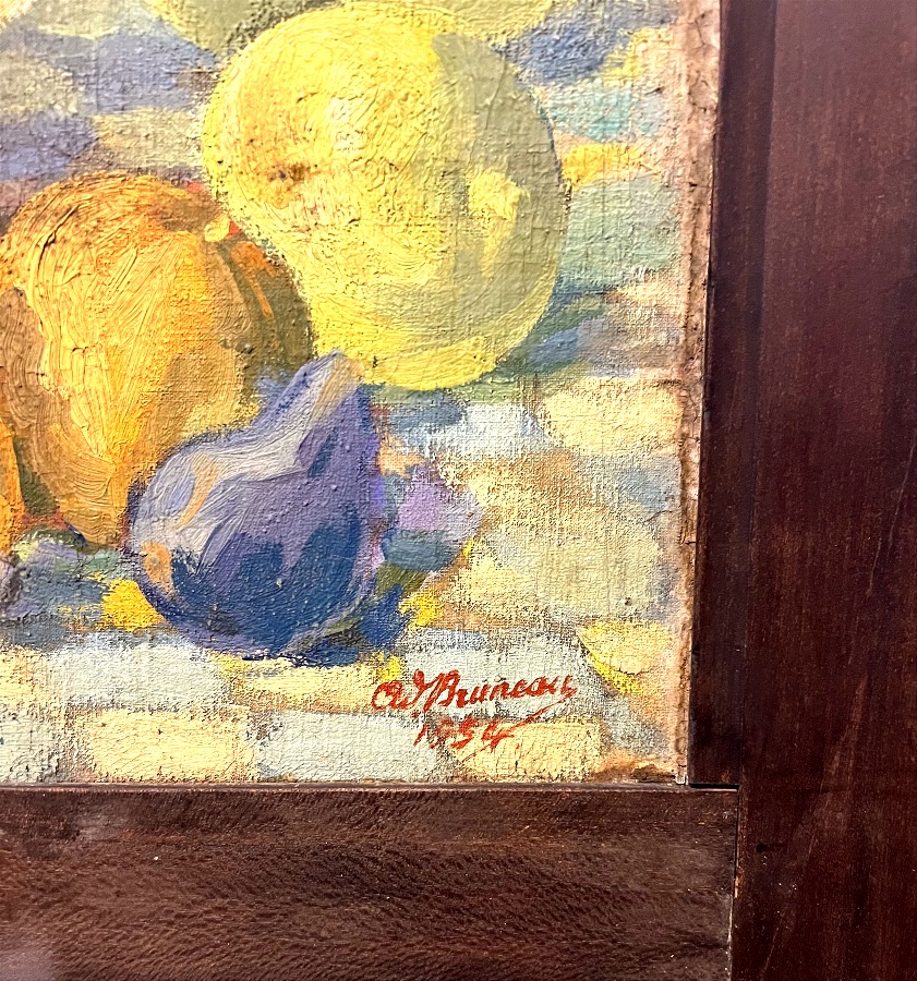 Grande huile sur panneau nature morte aux fruits. Signee-photo-2