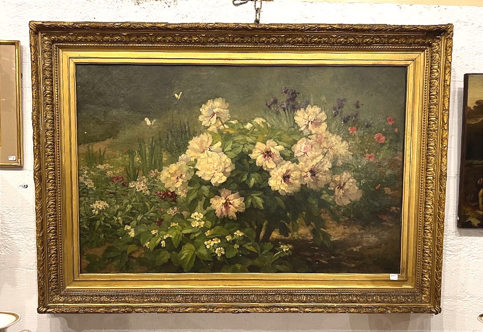 Large Oil-on-canvas Still Life, Signed. 