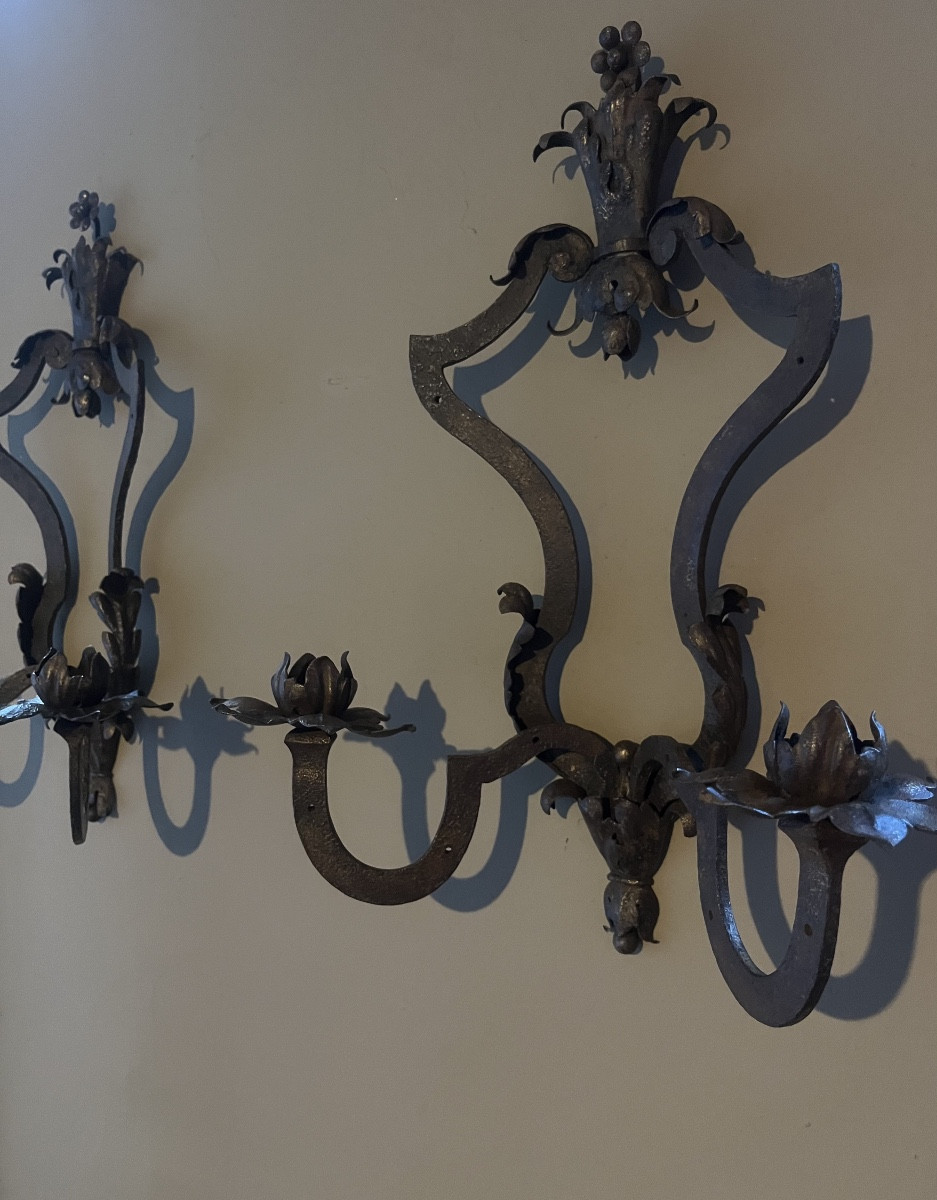 Pair Of Wrought Iron Wall Sconces -photo-2