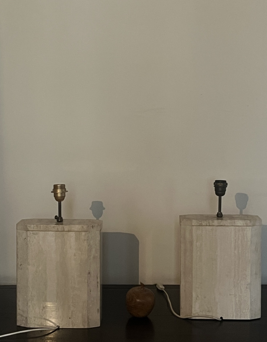 Paire de lampes en travertin -photo-4
