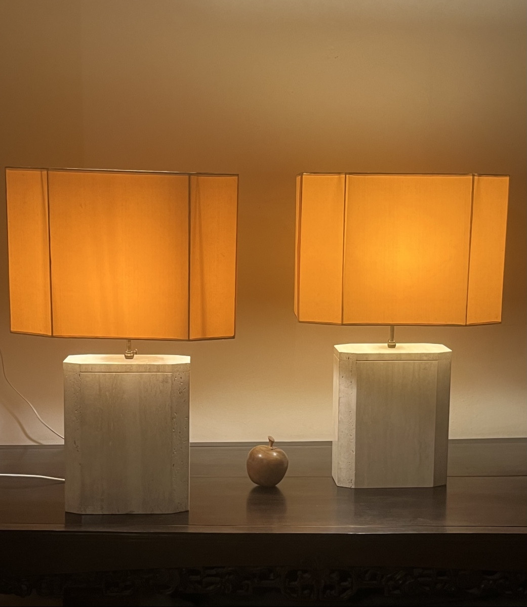 Paire de lampes en travertin 