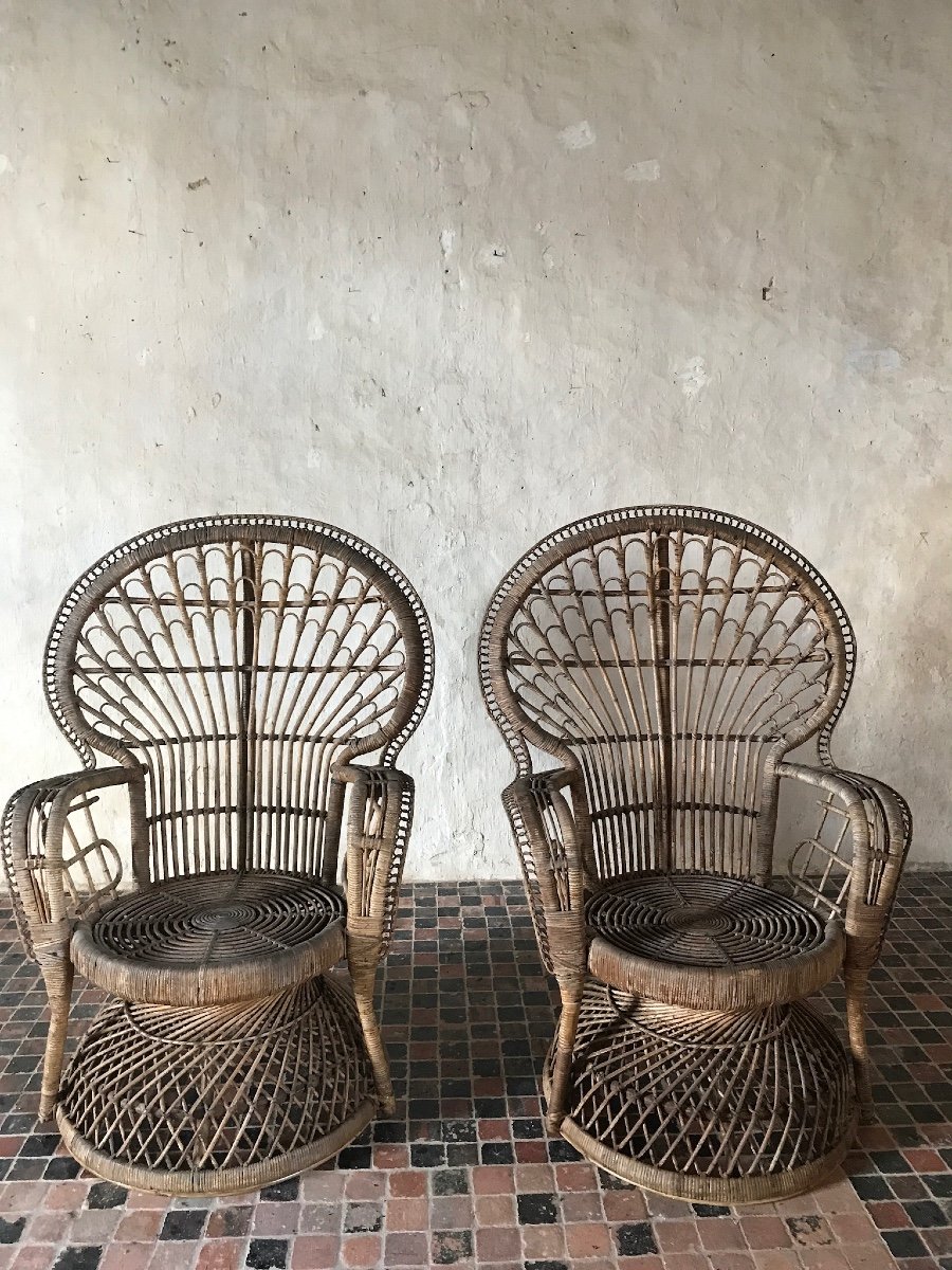 Pair Of Rattan Armchairs 50s-60s