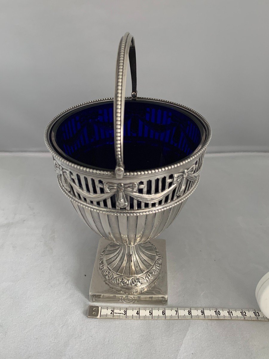 Sugar Pot In Silver Containing A Blue Glass Sugarvase-photo-3