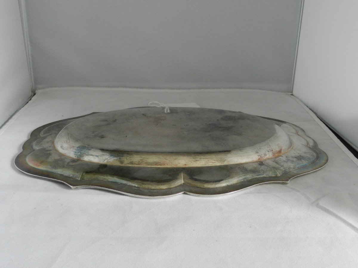 Plat ovale en argent massif XVIIIe siècle, blason aux hermin