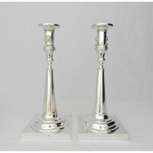 Pair Of Lxvi Silver Candlesticks, Maastricht 1786 (netherlands), Mr. Francois Hourdocq