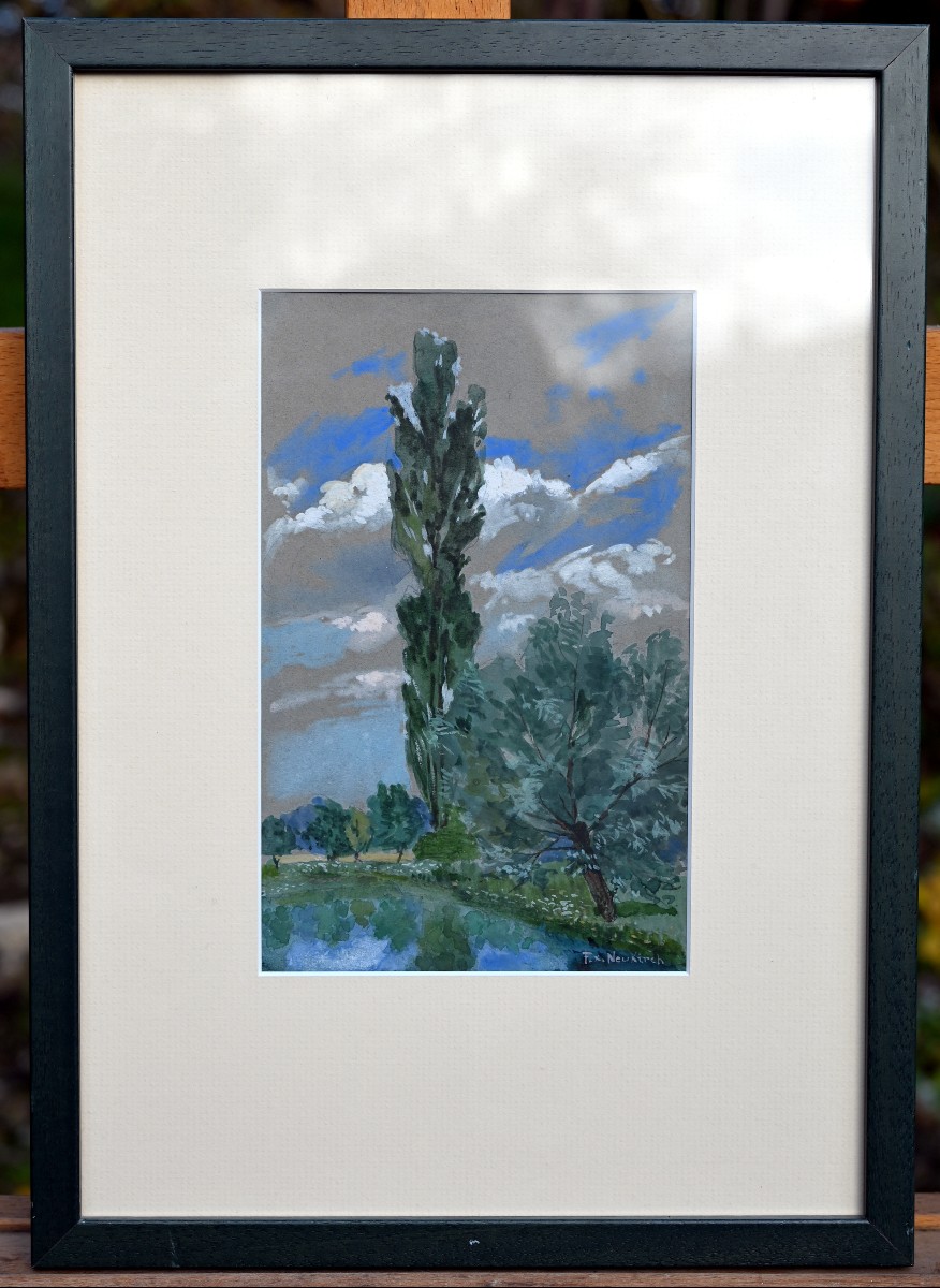 François-xavier Neukirch (1874-1925) Lakeside Landscape | Alsace, Strasbourg-photo-3