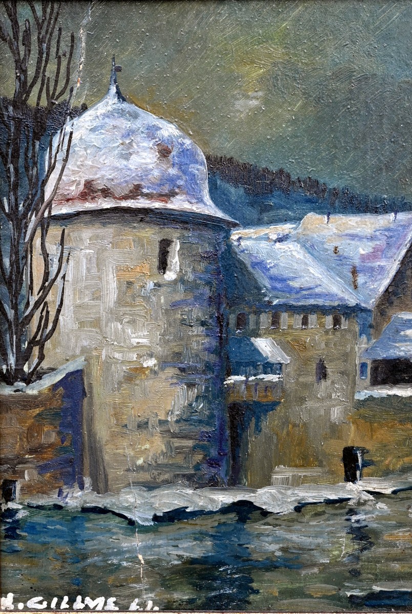 Xavier GUILLMÉ (1881-1978) La tour des Sorcières | Alsace, Thann, neige, nocturne