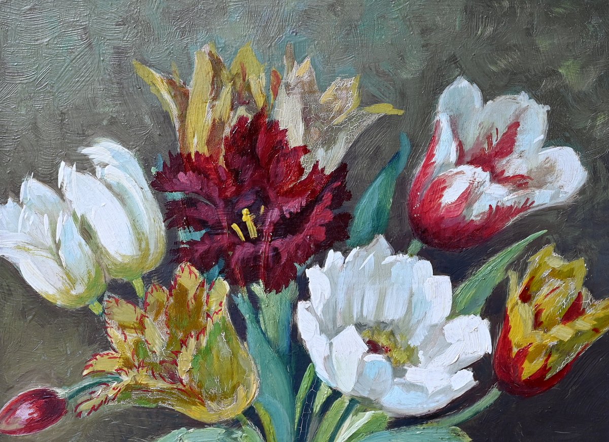 Paul Sinniger (1892–1971)  Still Life With Tulips | Alsace, Flowers, 1946, Mulhouse Riedisheim-photo-3