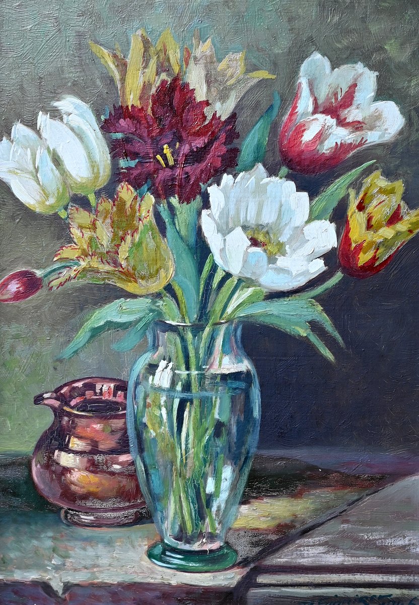 Paul Sinniger (1892–1971)  Still Life With Tulips | Alsace, Flowers, 1946, Mulhouse Riedisheim