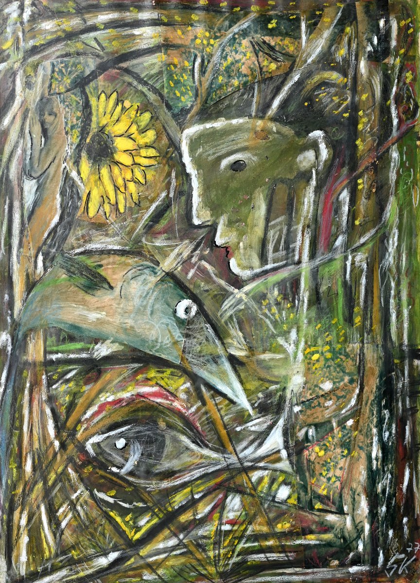Monogram G.k. (?) (20th Century) – Fauna With A Fish | 1977, Free Figuration, Metamorphoses