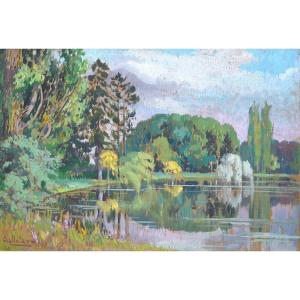  Marcel CHALLULAU (1887-1982) Paysage à Longchamps Paris 1924 Tableau